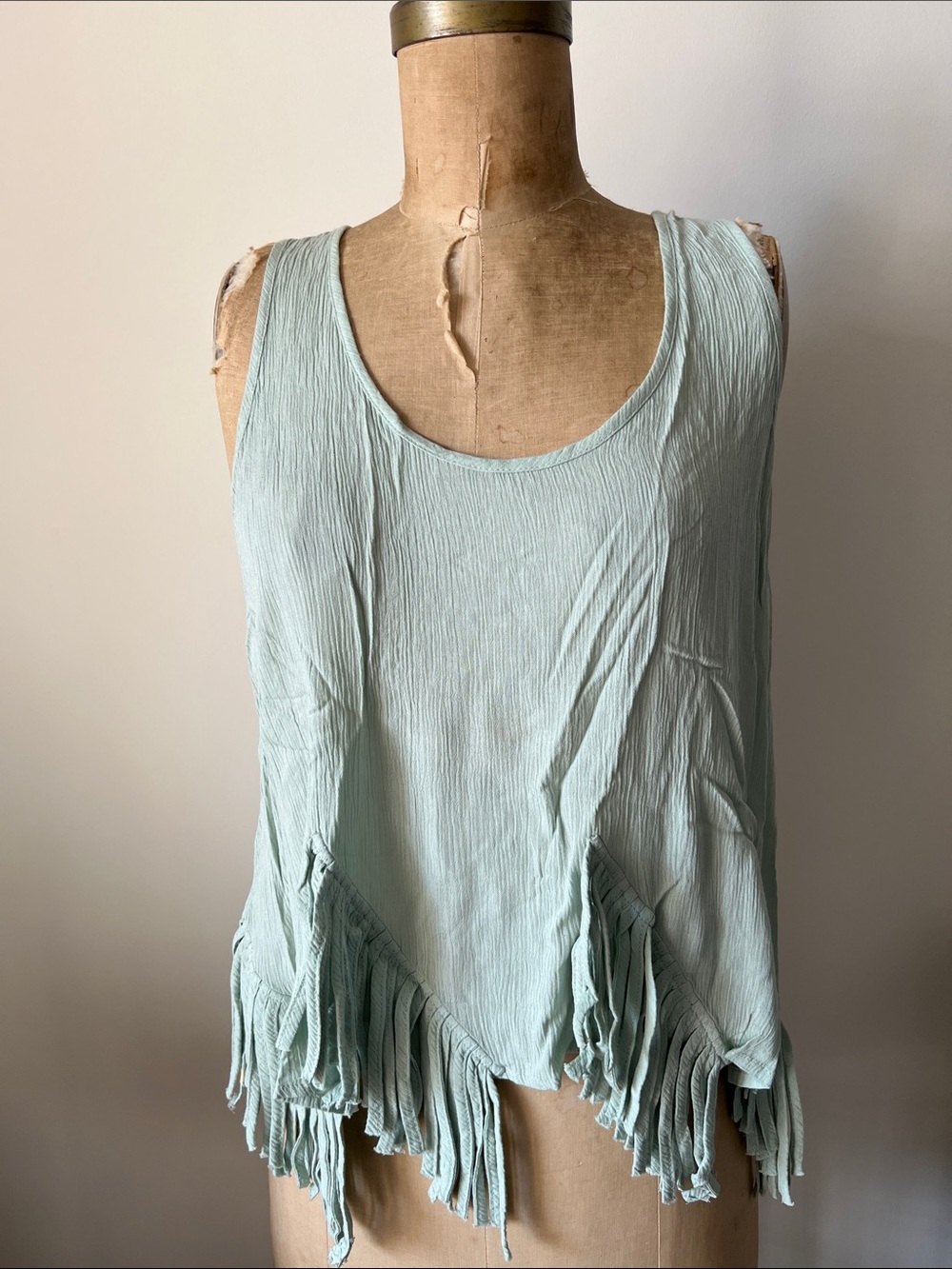 Green Fringe Hippie Boho Tank Top
